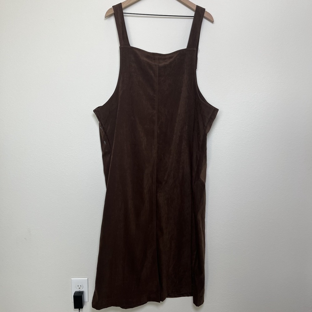 VTG 90s Women Chocolate Brown Jumper Overall Chore Dress 2X Faux Suede Western‎ - Picture 8 of 11